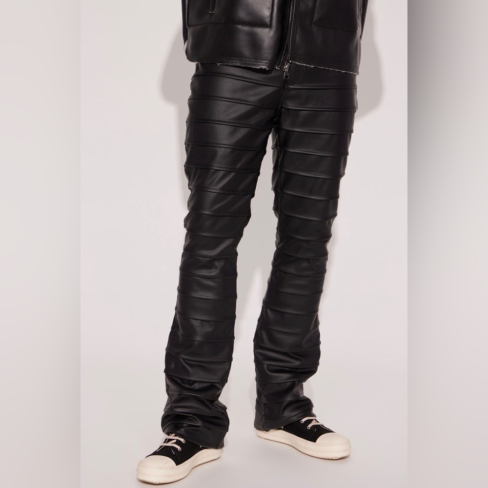 Black stacked flared pants